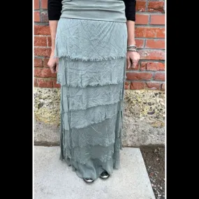 Olive Silk Tiered Skirt - KGG1-OV