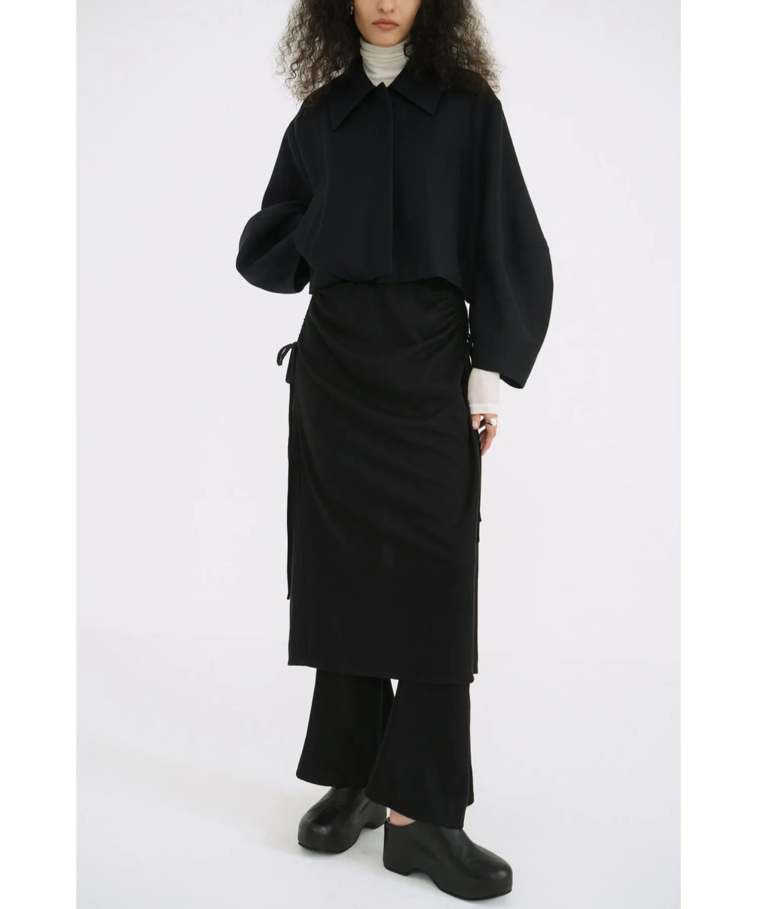 PANTS LAYERED SIDE SHIRRING SKIRT