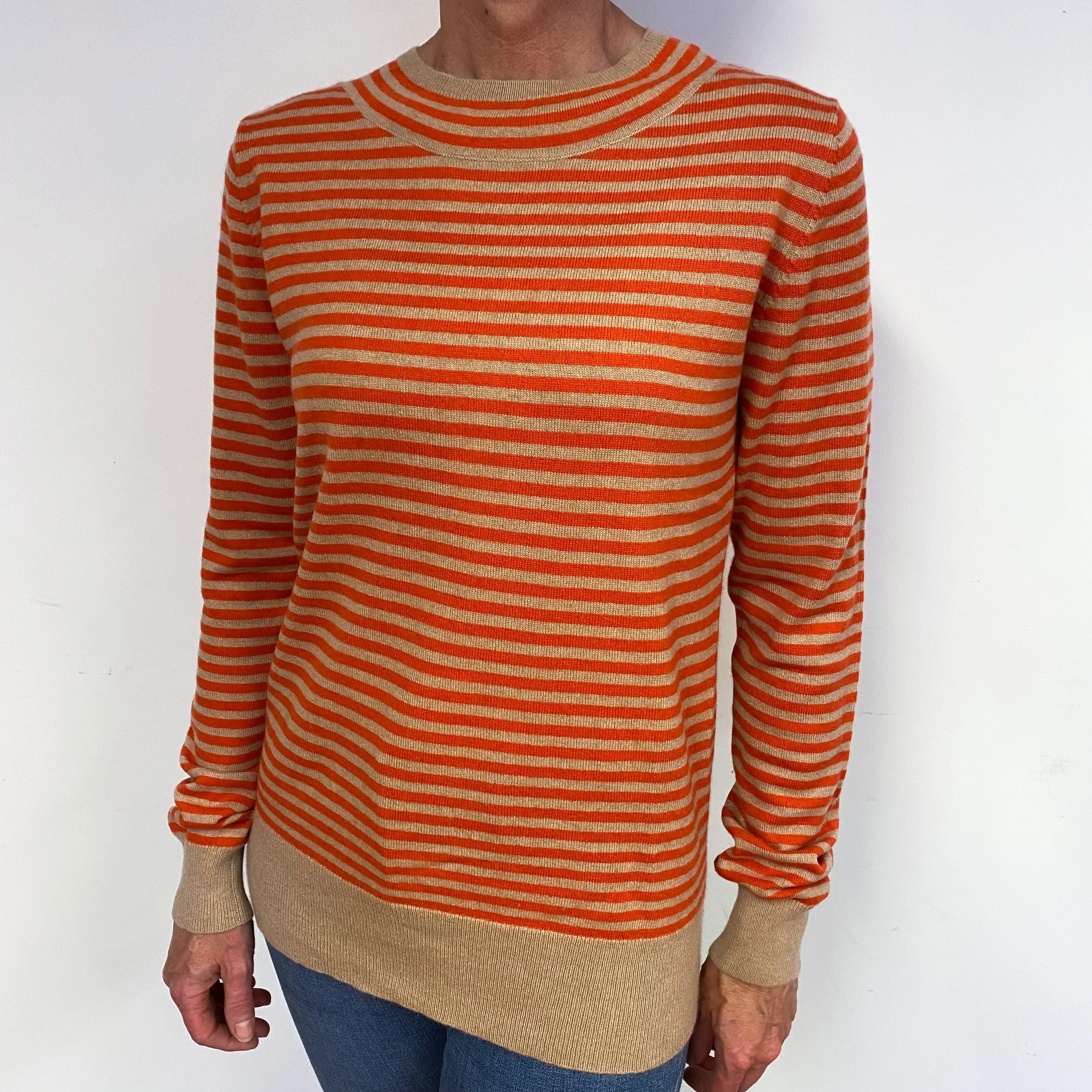 Patagonia Orange Caramel Stripe Cashmere Crew Neck Jumper Medium