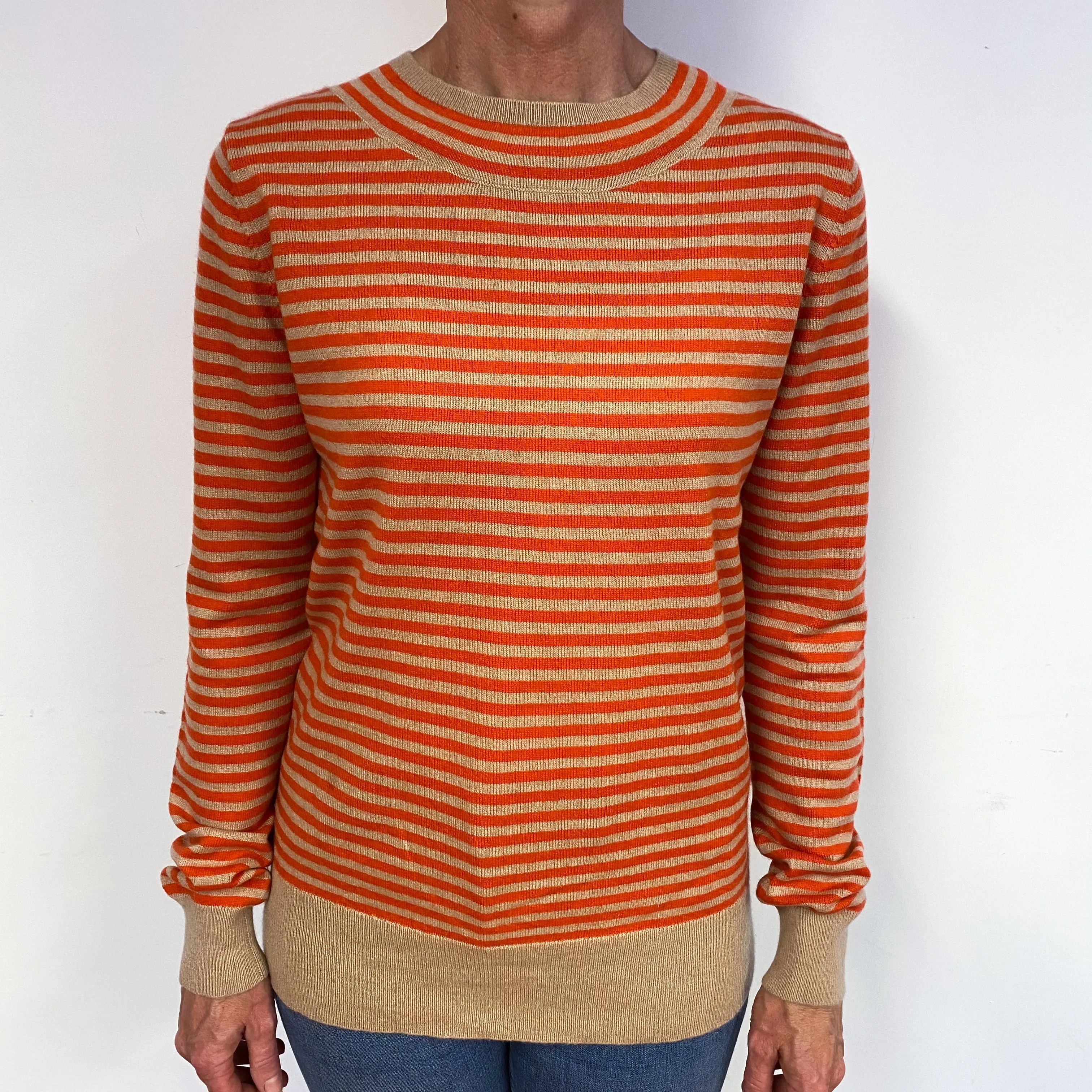 Patagonia Orange Caramel Stripe Cashmere Crew Neck Jumper Medium