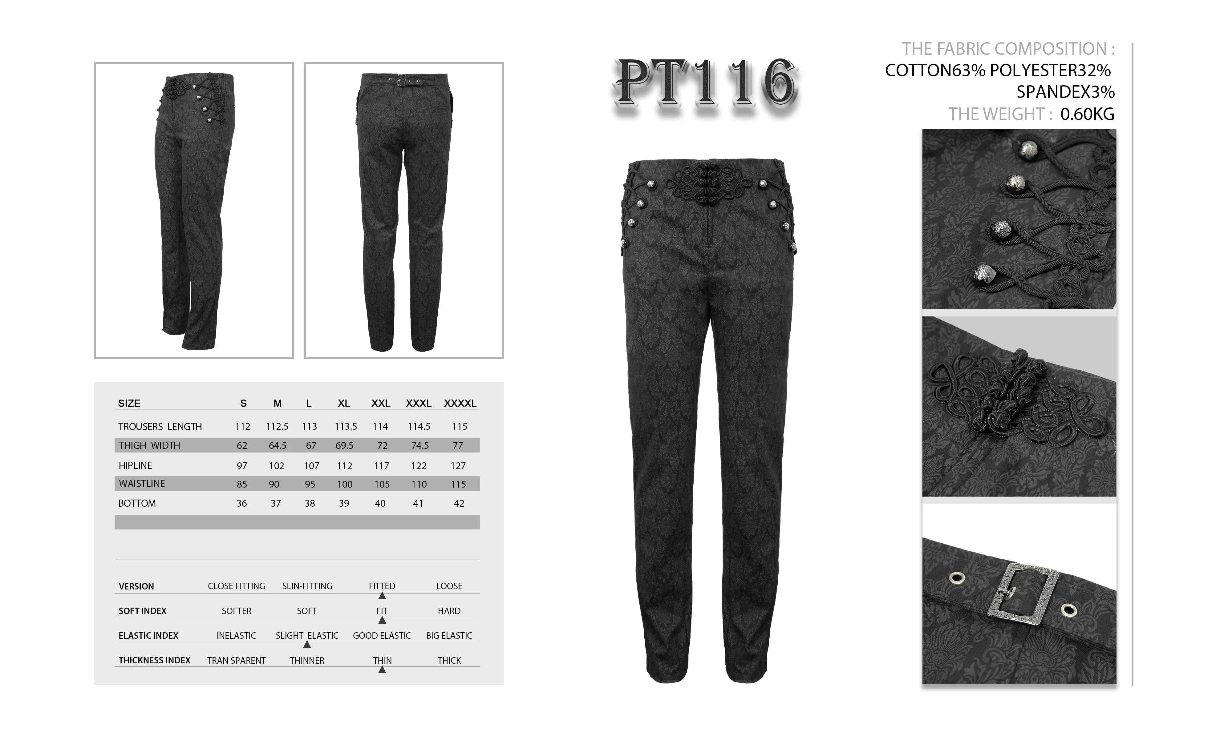 PT116 party dress up fancy costume Gothic patterned men black trousers