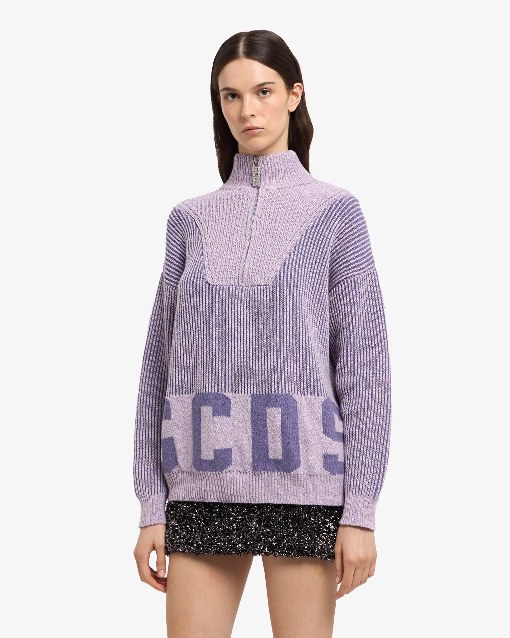 Ribbed Low Logo Half Zip Sweater