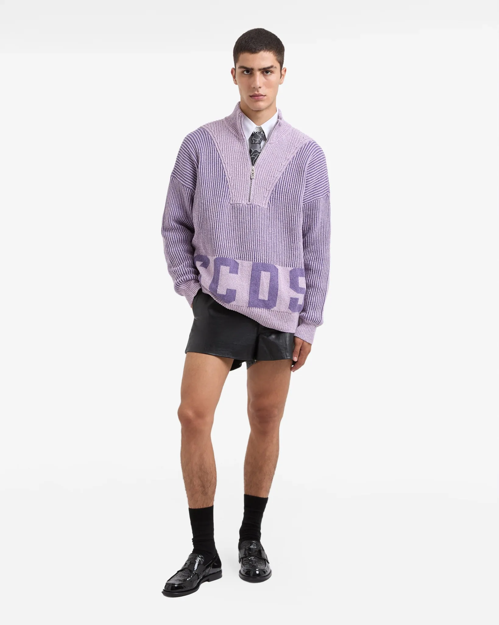 Ribbed Low Logo Half Zip Sweater