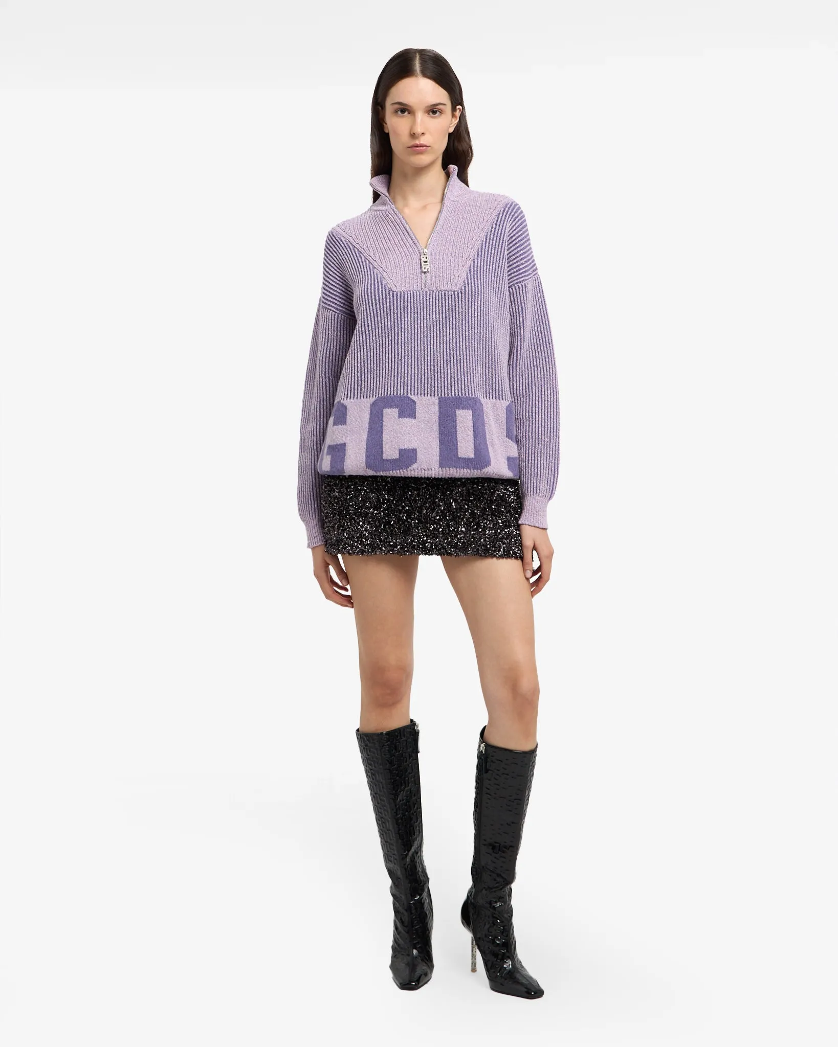 Ribbed Low Logo Half Zip Sweater