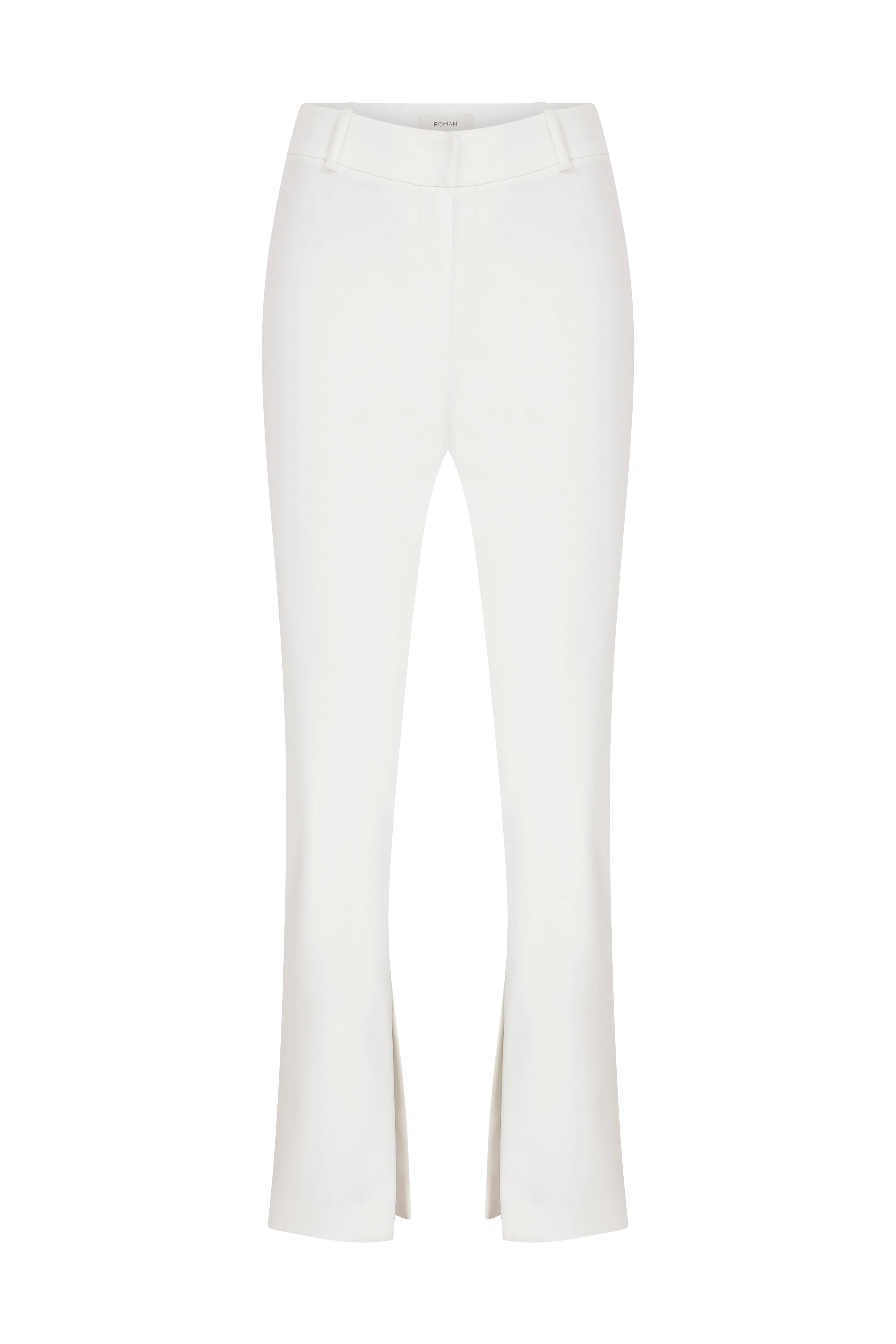 Roman Lycra Crepe Solid Trousers Ecru