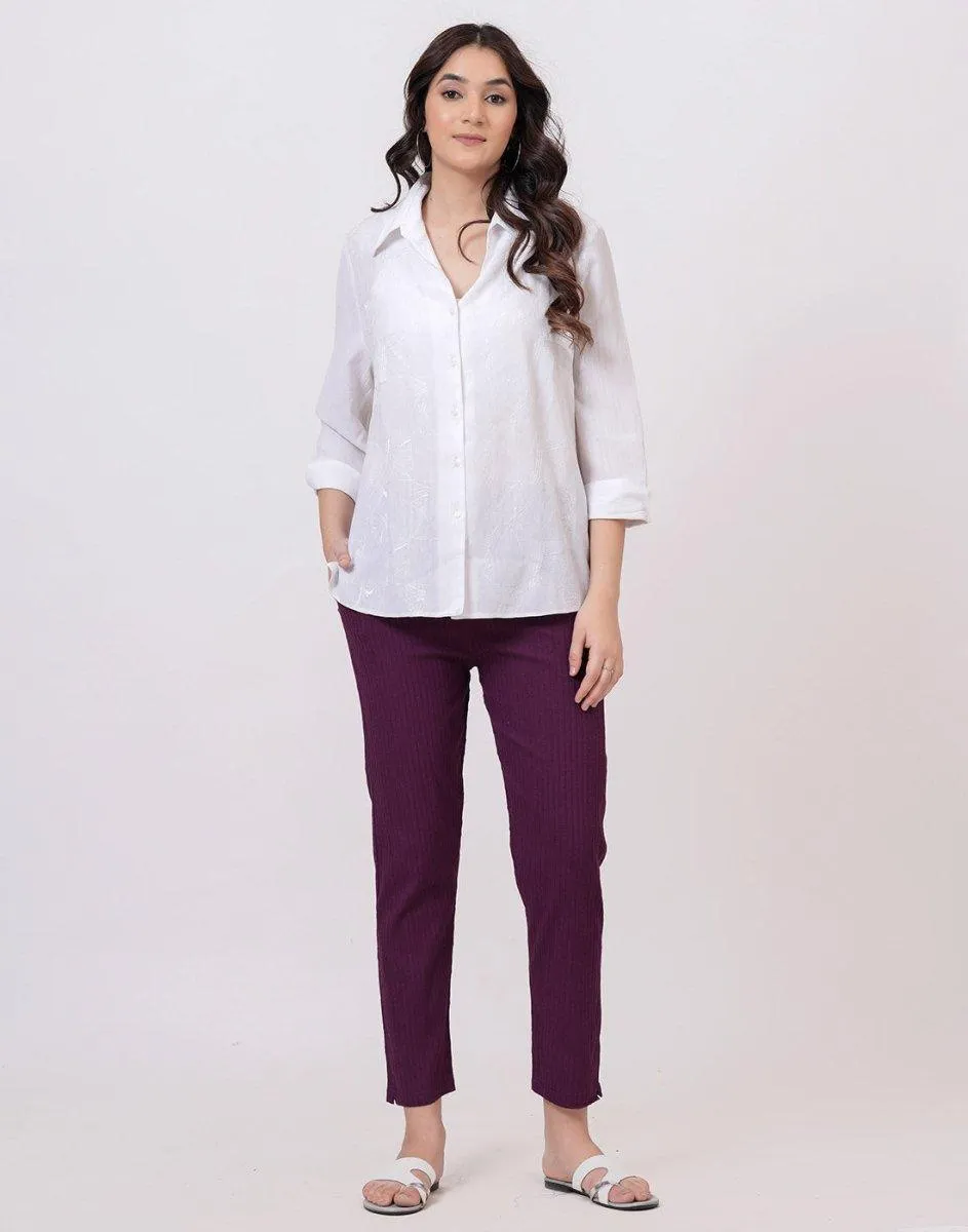Satrangi Women's Wine Viscose Ribbed Lycra Trouser