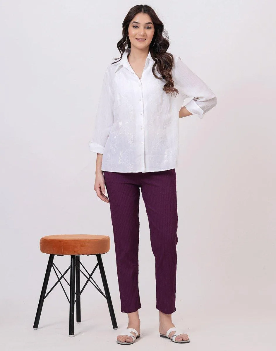 Satrangi Women's Wine Viscose Ribbed Lycra Trouser