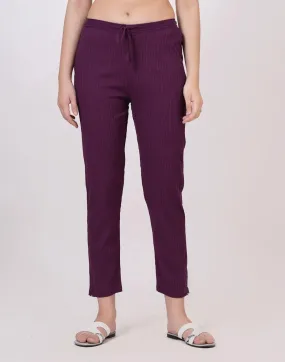 Satrangi Women's Wine Viscose Ribbed Lycra Trouser