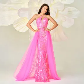 Sexy One Shoulder Sequin Gauze Cocktail Evening Dress