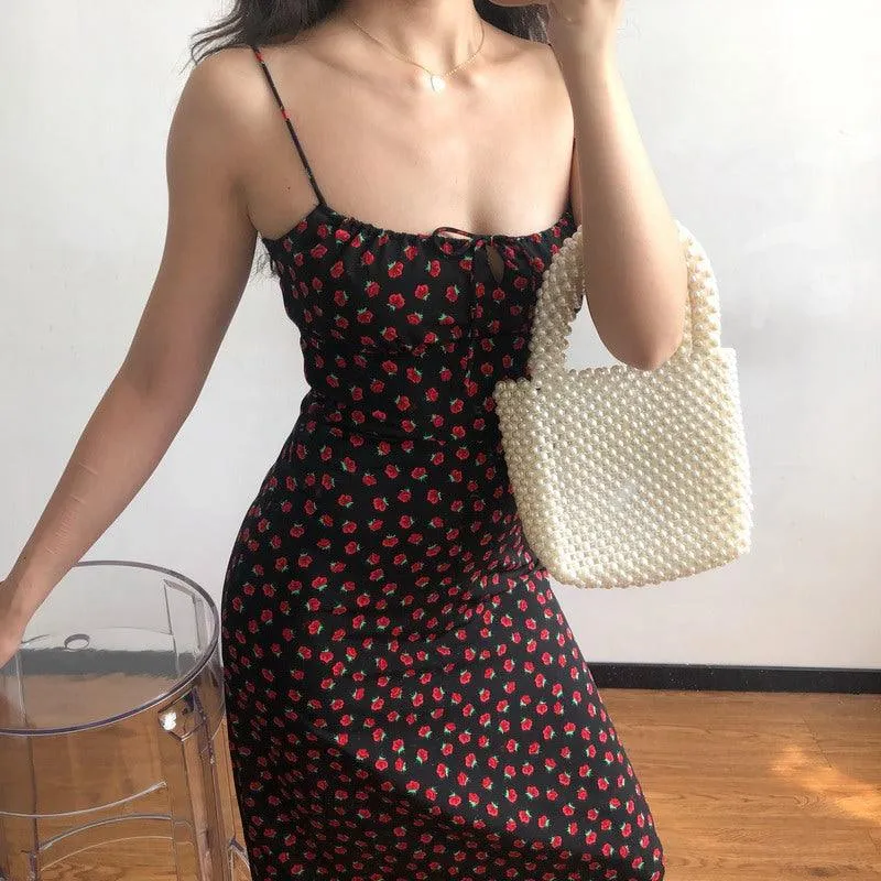 Sexy Slim Retro Floral Slip Long Dress