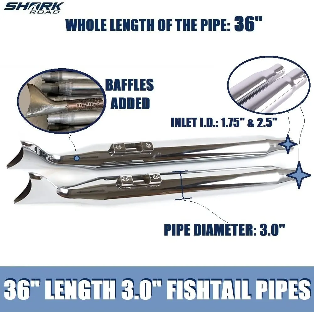 Sharkroad 36" Chrome Fishtail Slip-on Muffler for 2017-UP Harley Touring - Get the Classic Look and Thunderous Sound You Desire!