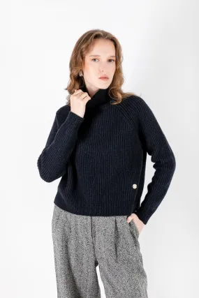 Simge - Wool Blend Turtleneck Navy Blue Sweater