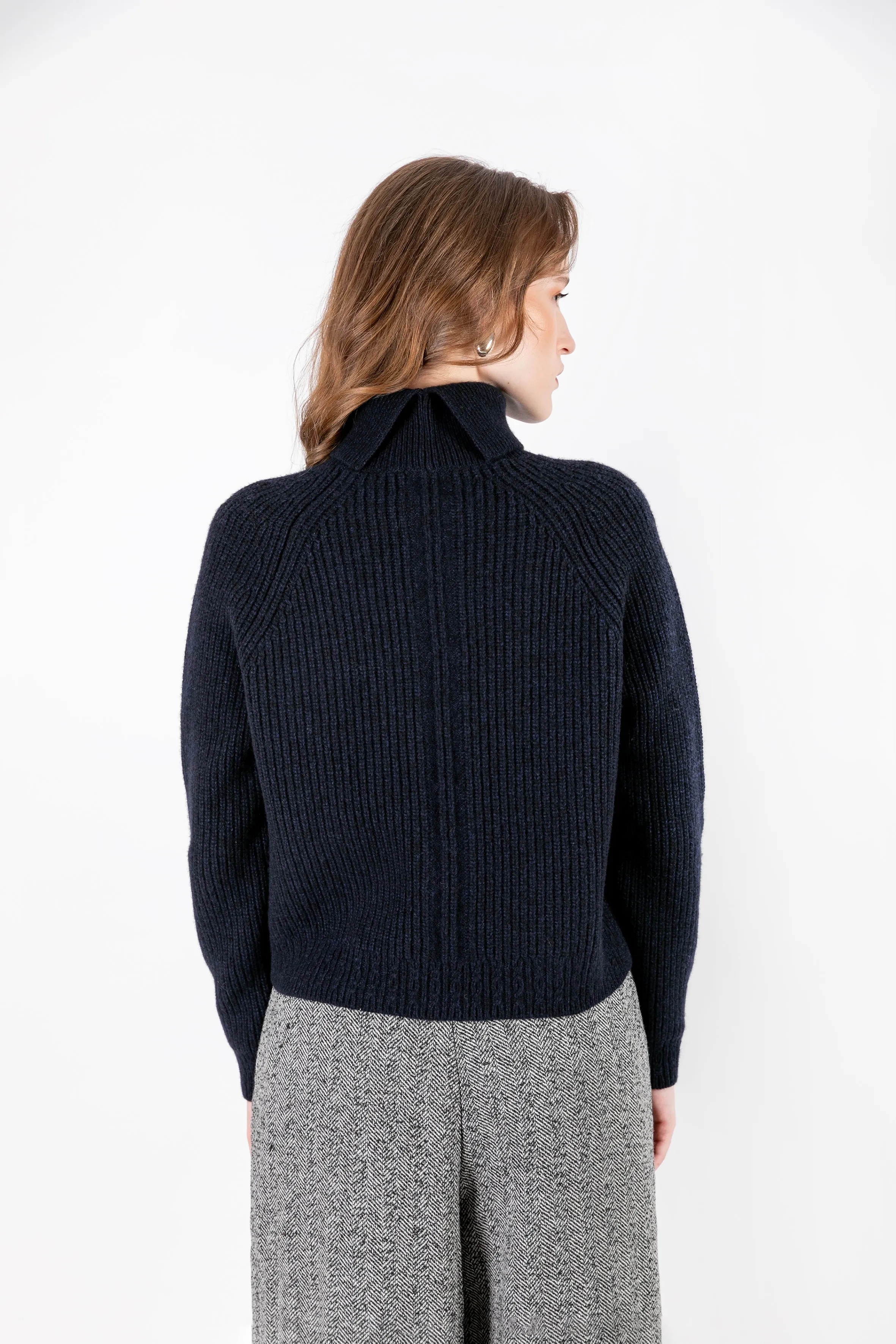 Simge - Wool Blend Turtleneck Navy Blue Sweater
