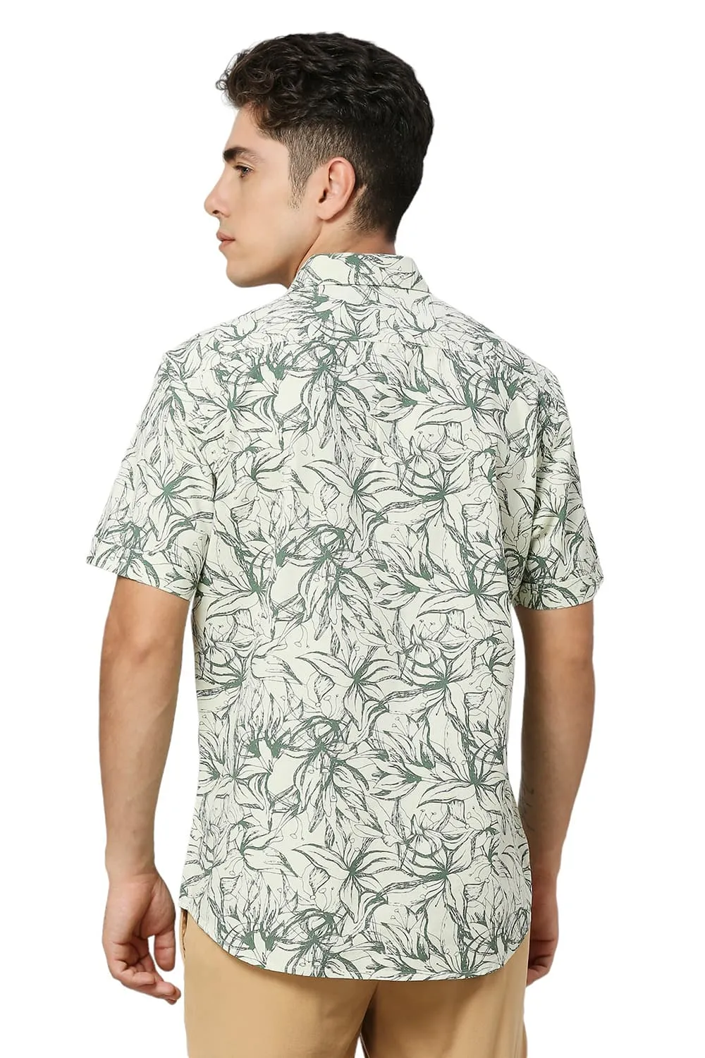 Slim Fit Cotton Viscose Twill Printed Halfsleeves Shirt