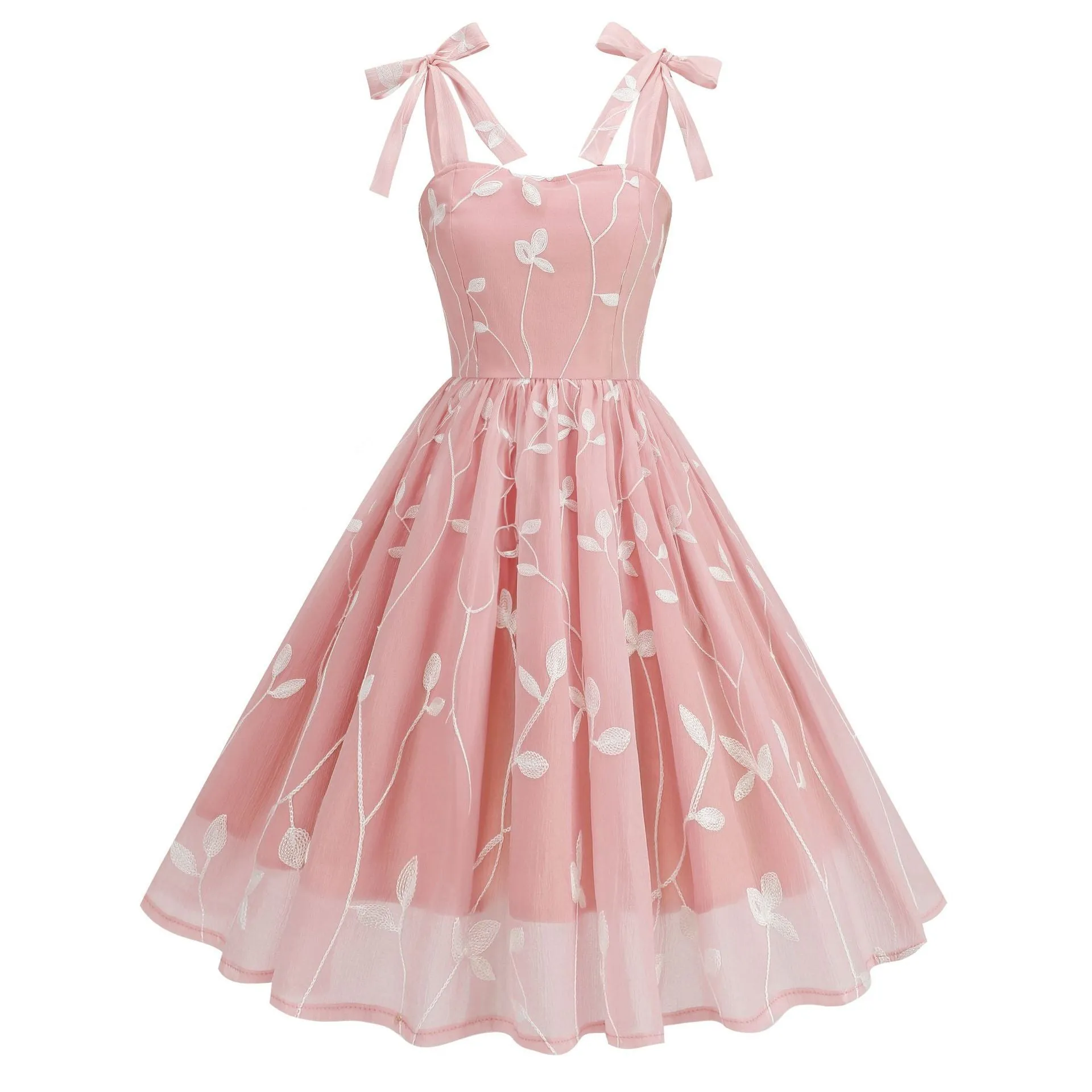 Strap Embroidered Cocktail Vintage Hepburn Dress