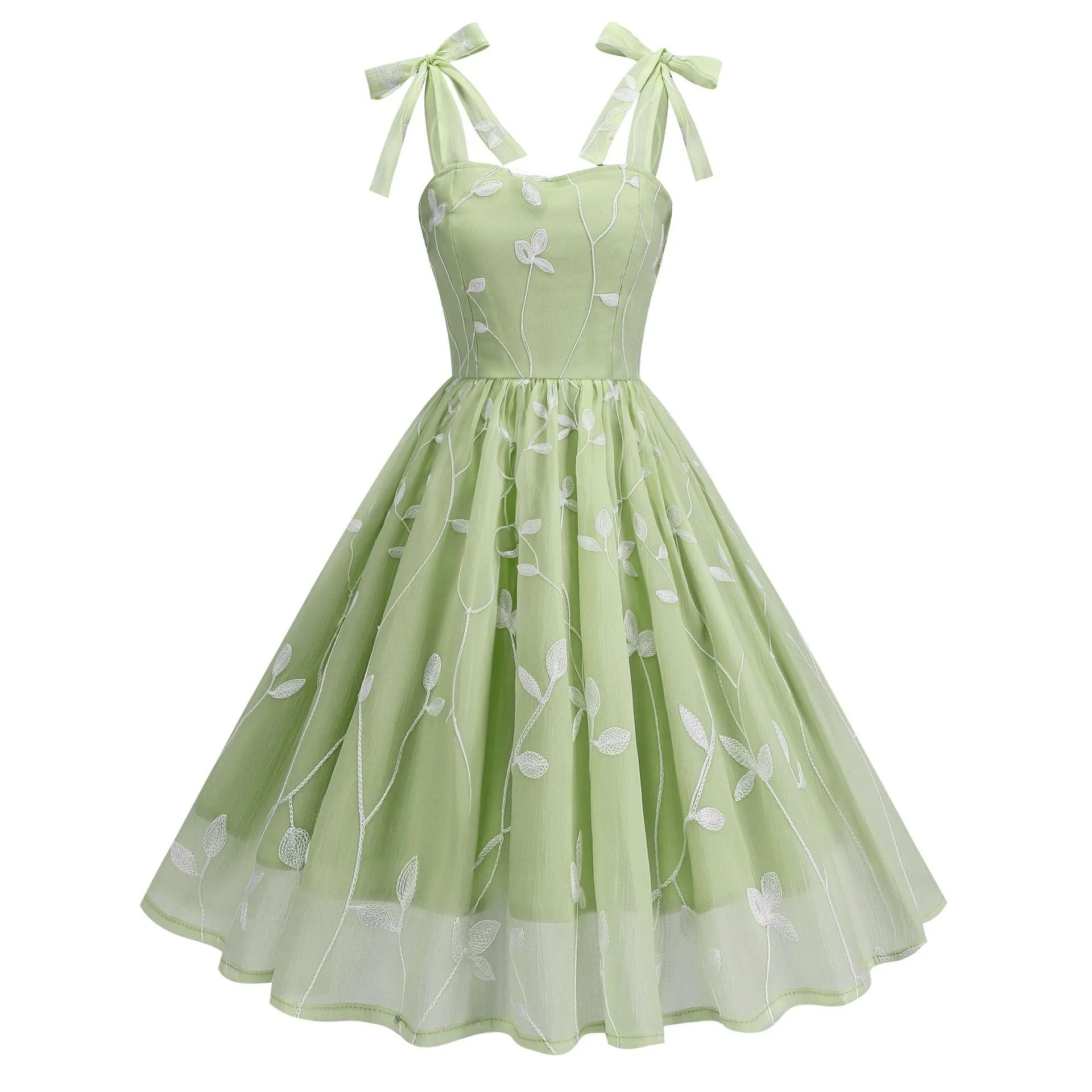 Strap Embroidered Cocktail Vintage Hepburn Dress