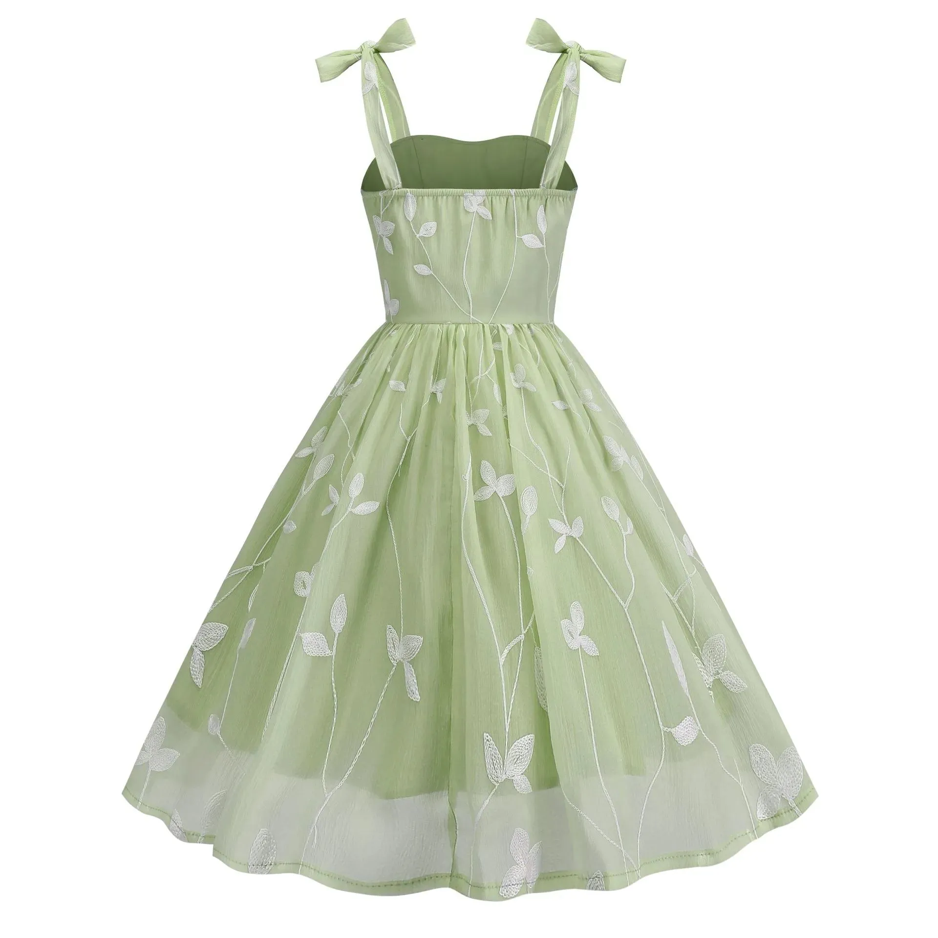 Strap Embroidered Cocktail Vintage Hepburn Dress