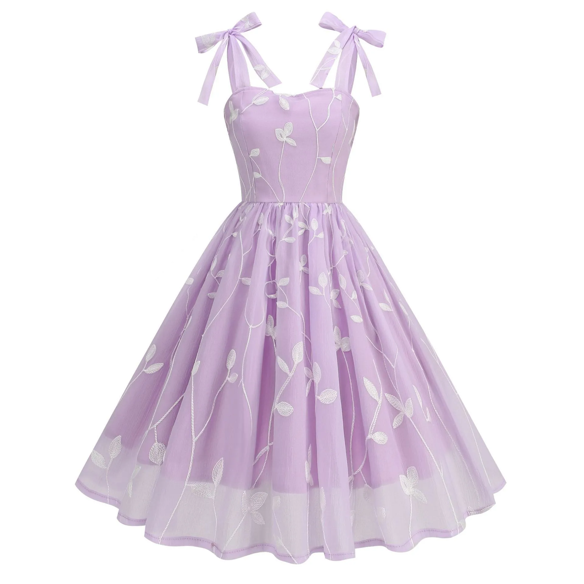 Strap Embroidered Cocktail Vintage Hepburn Dress