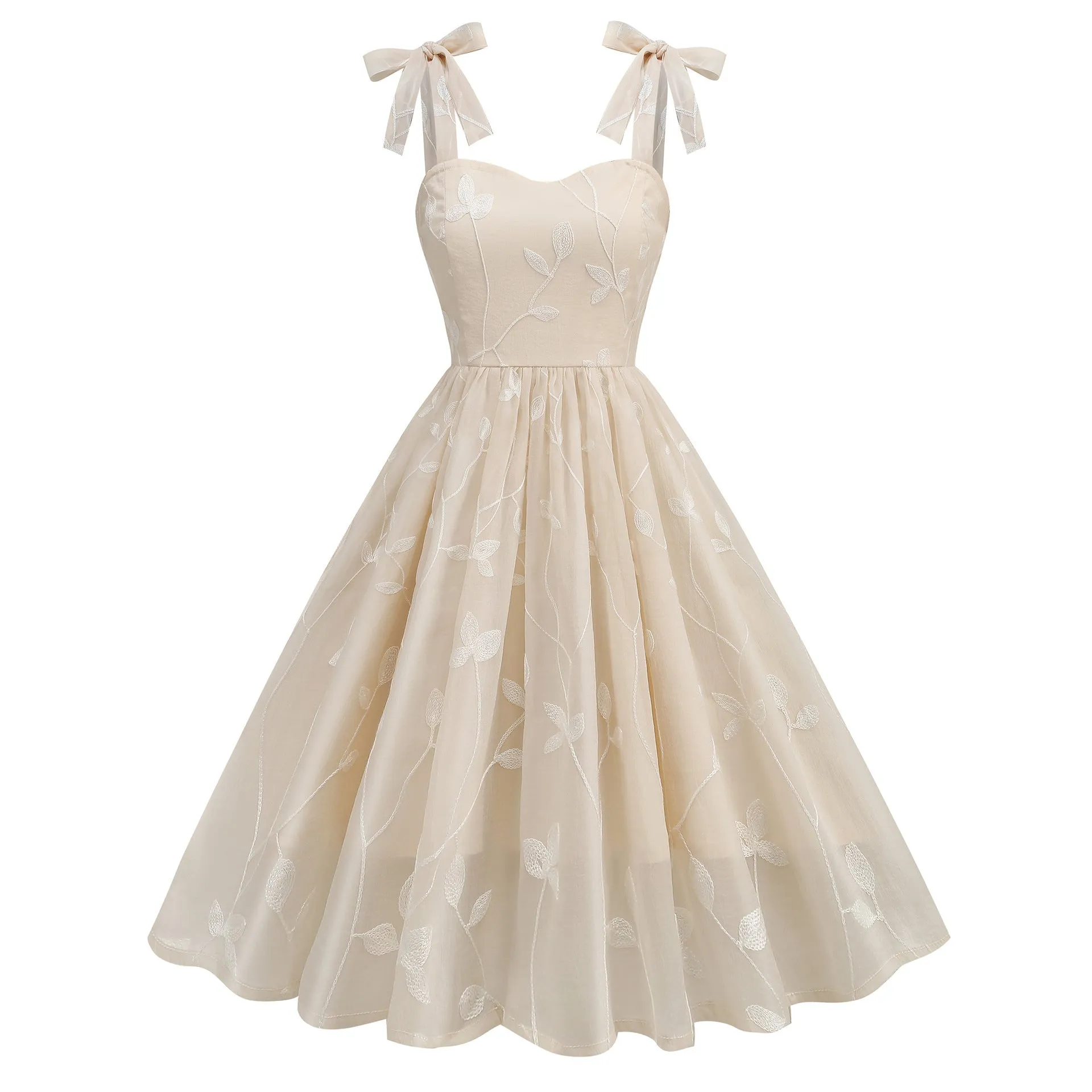 Strap Embroidered Cocktail Vintage Hepburn Dress