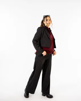 STRIPPED WIDE LEG PANT-BLACK