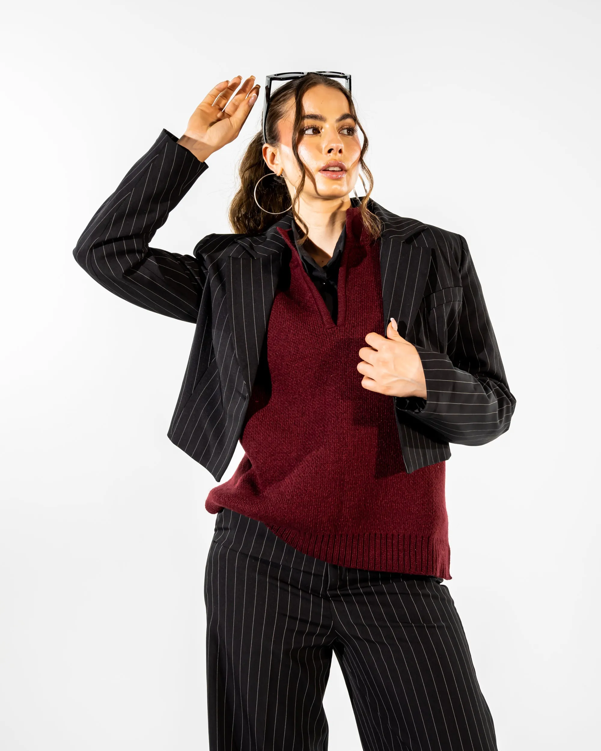 STRIPPED WIDE LEG PANT-BLACK