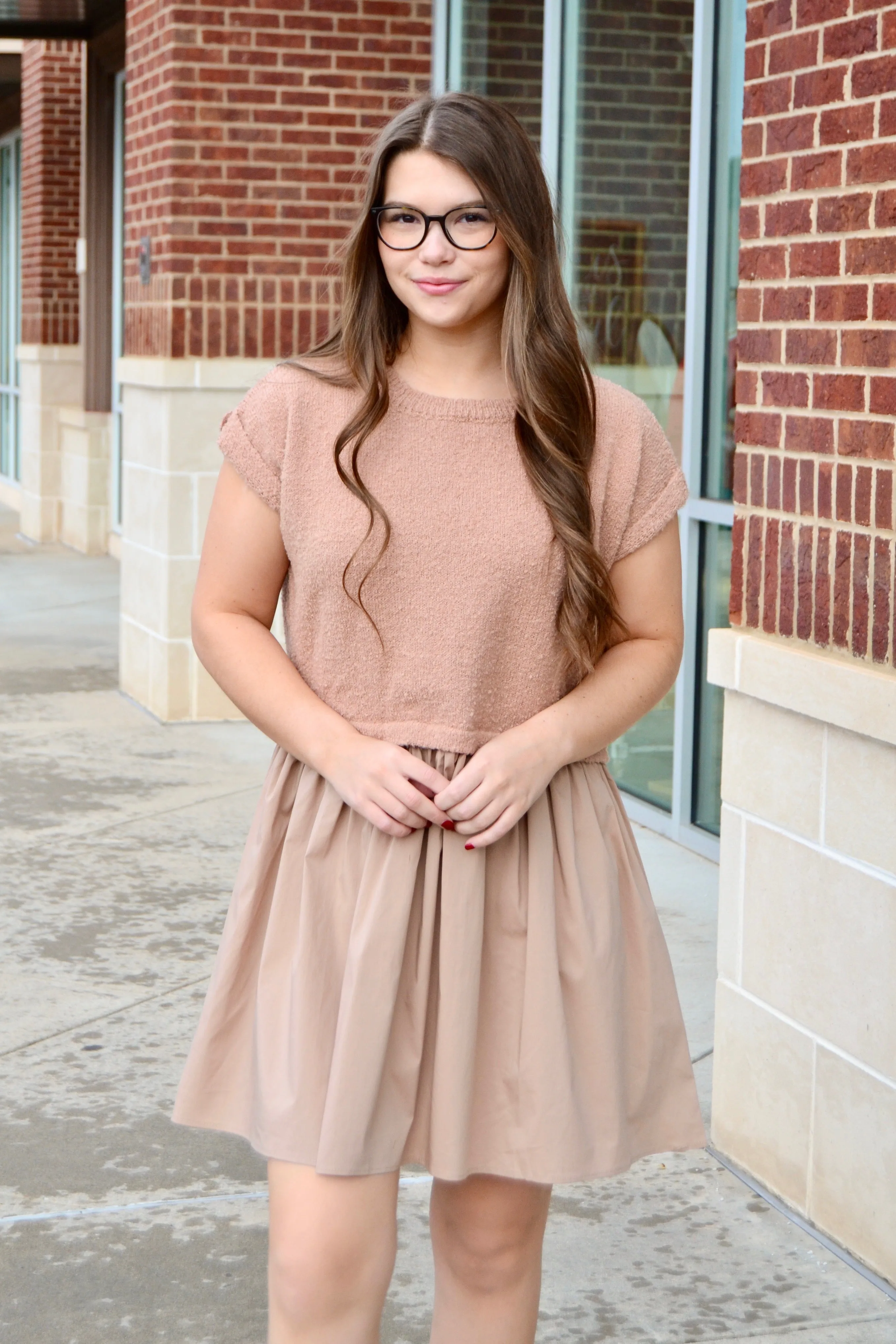 Taupe contrast babydoll dress