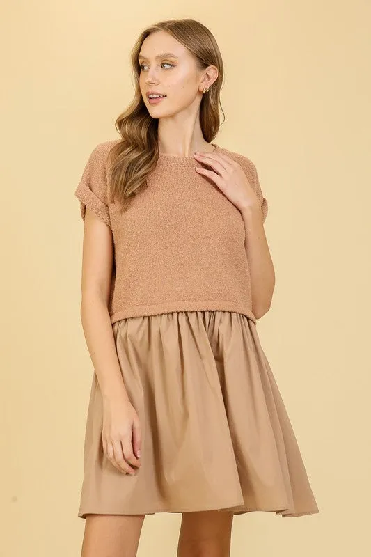 Taupe contrast babydoll dress