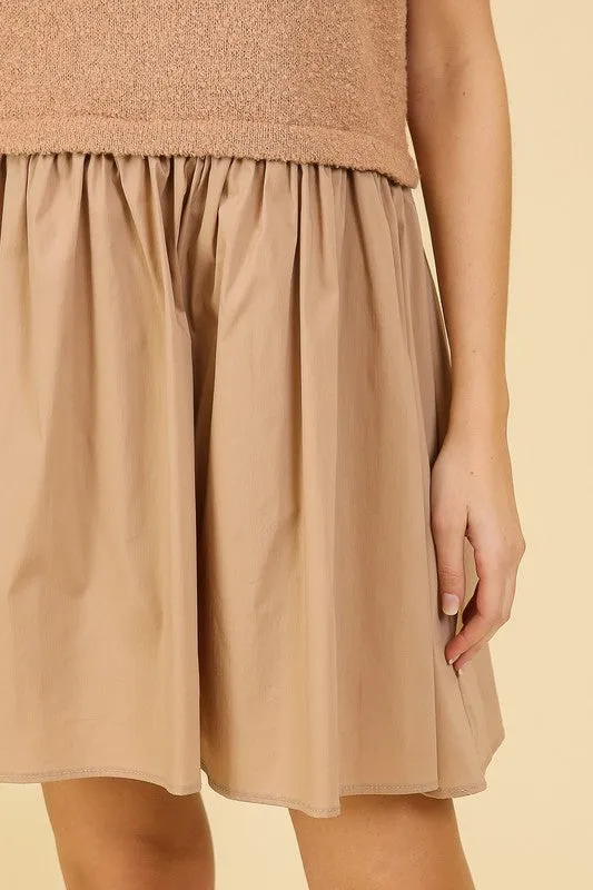 Taupe contrast babydoll dress