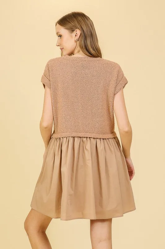 Taupe contrast babydoll dress