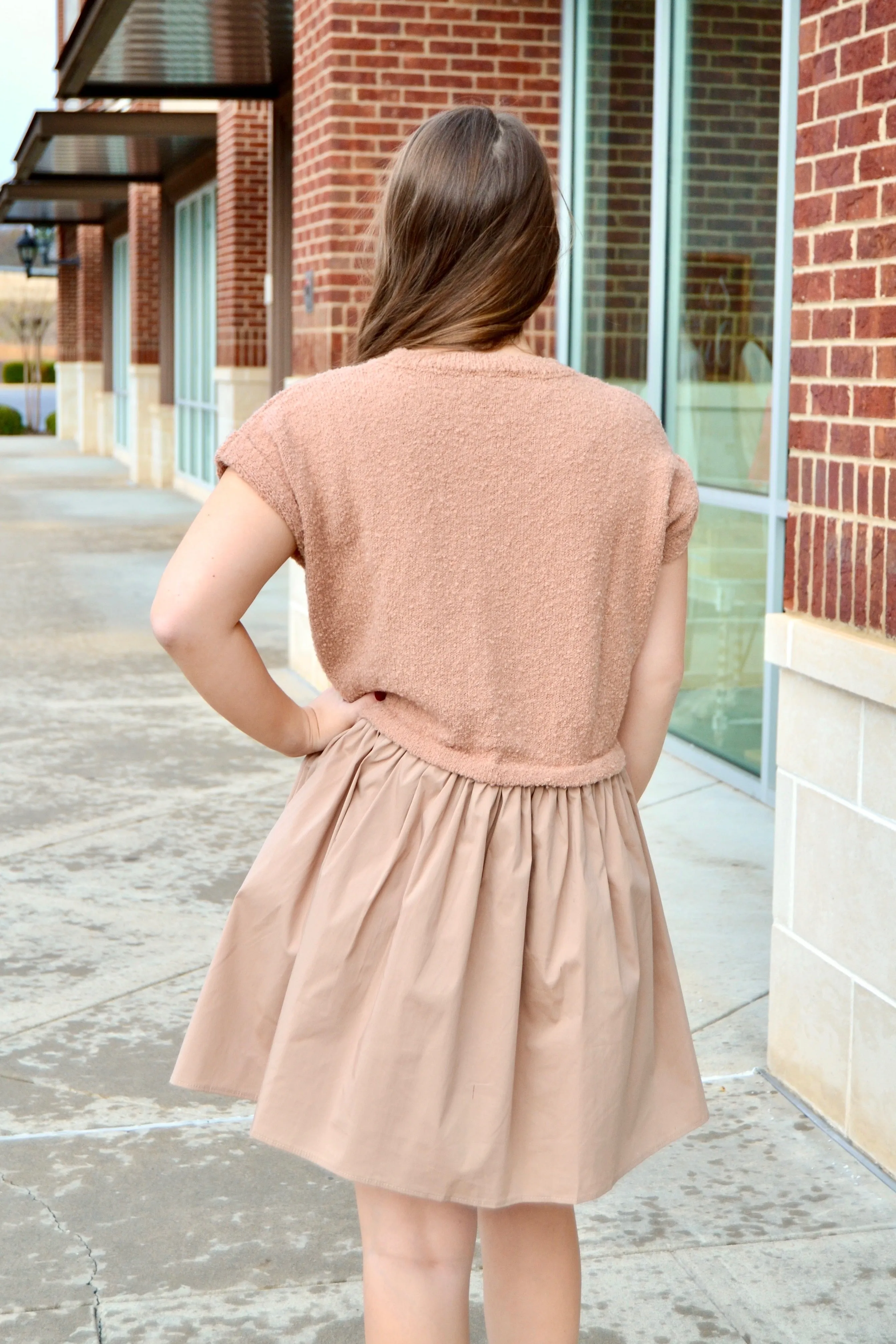Taupe contrast babydoll dress