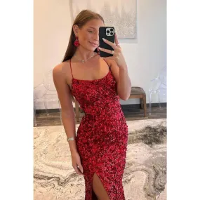 Trumpet/mermaid Cross Straps Sequins Burgundy Long Prom Dress