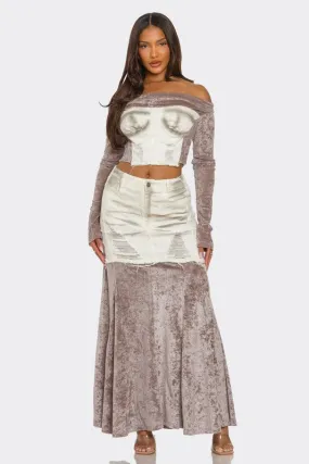 Velvet-Denim Fusion Skirt Set
