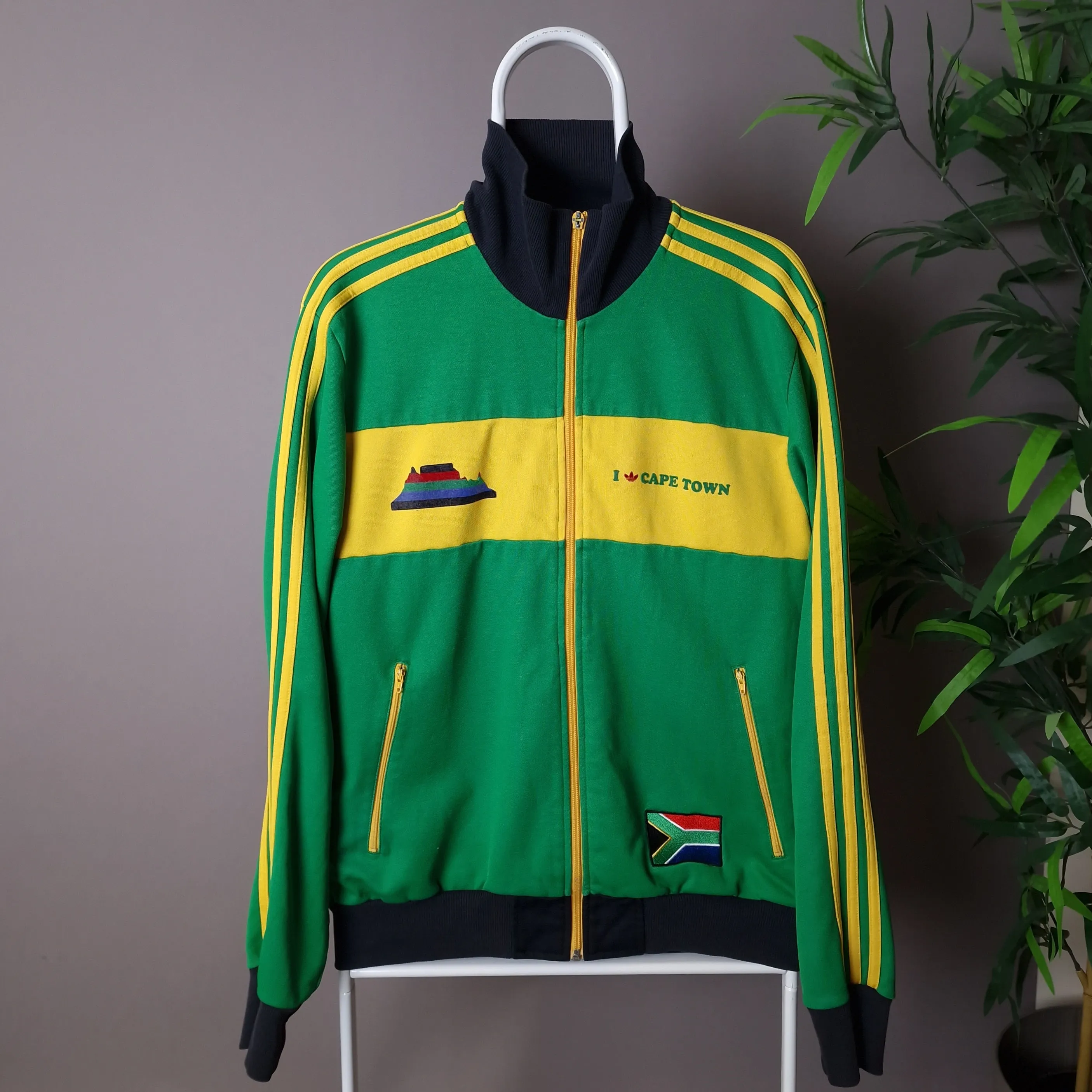 Vintage Adidas Cape Town track jacket in green and yellow - large