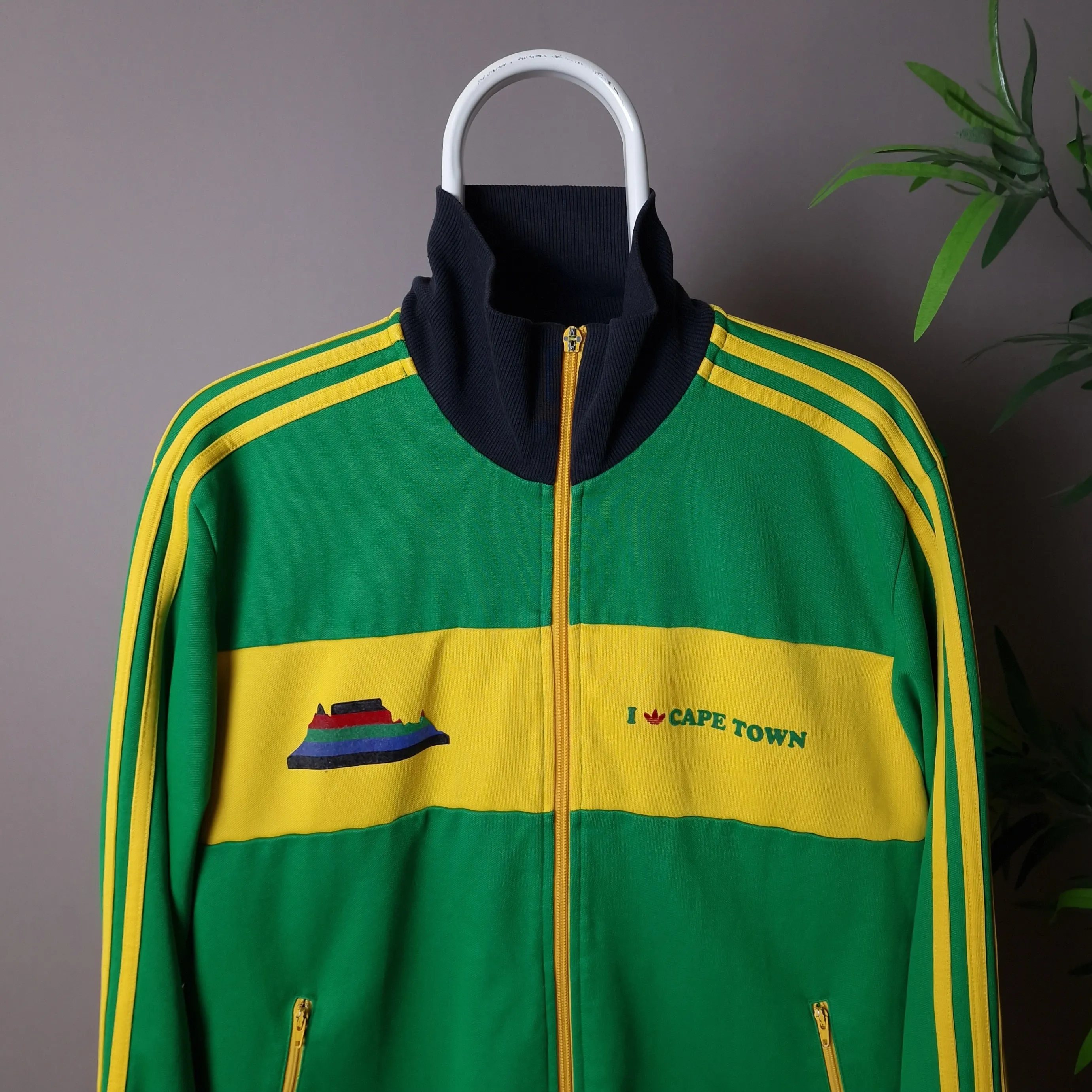 Vintage Adidas Cape Town track jacket in green and yellow - large