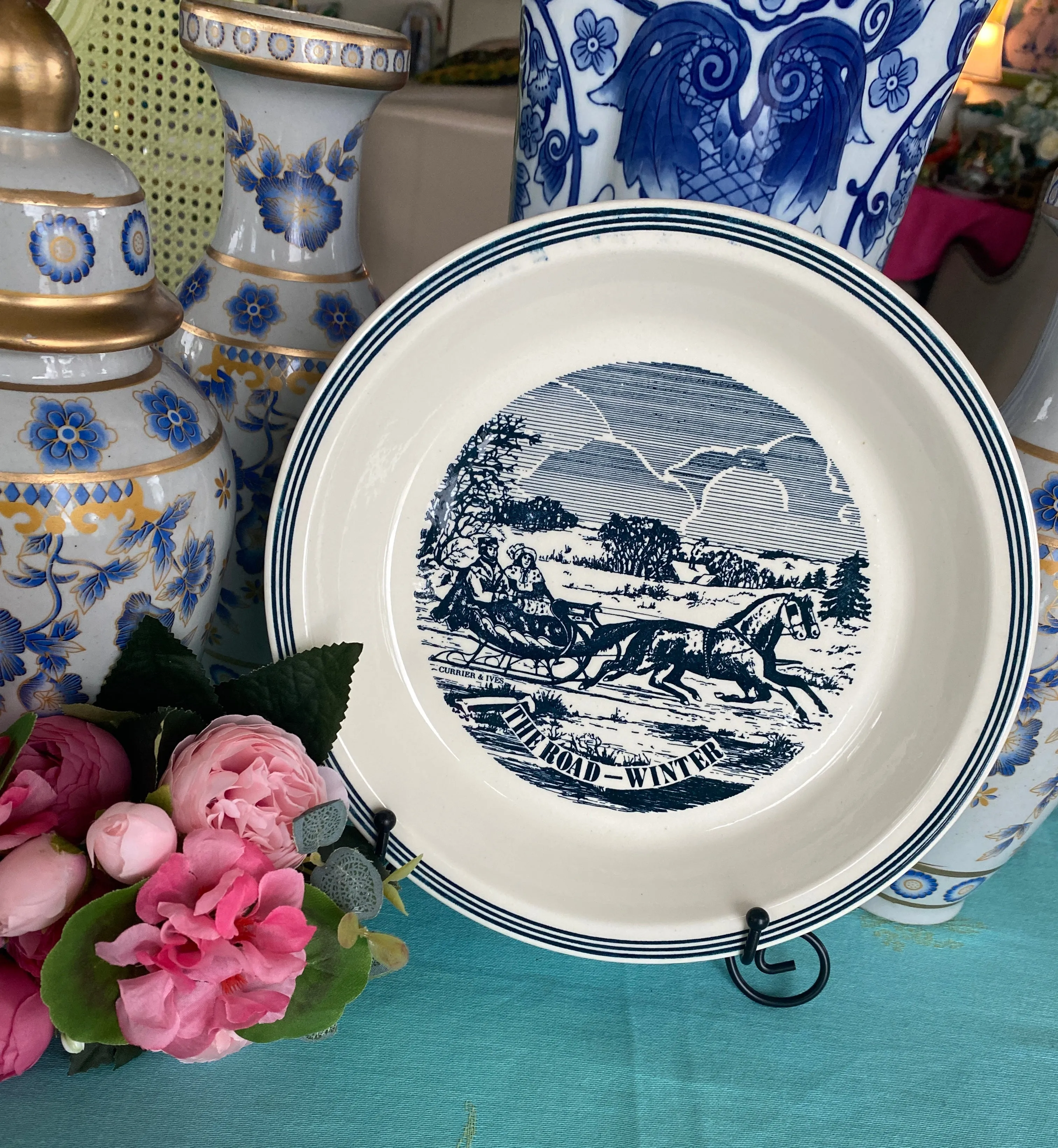 Vintage Pie Plate, Currier and Ives "The Road-Winter"