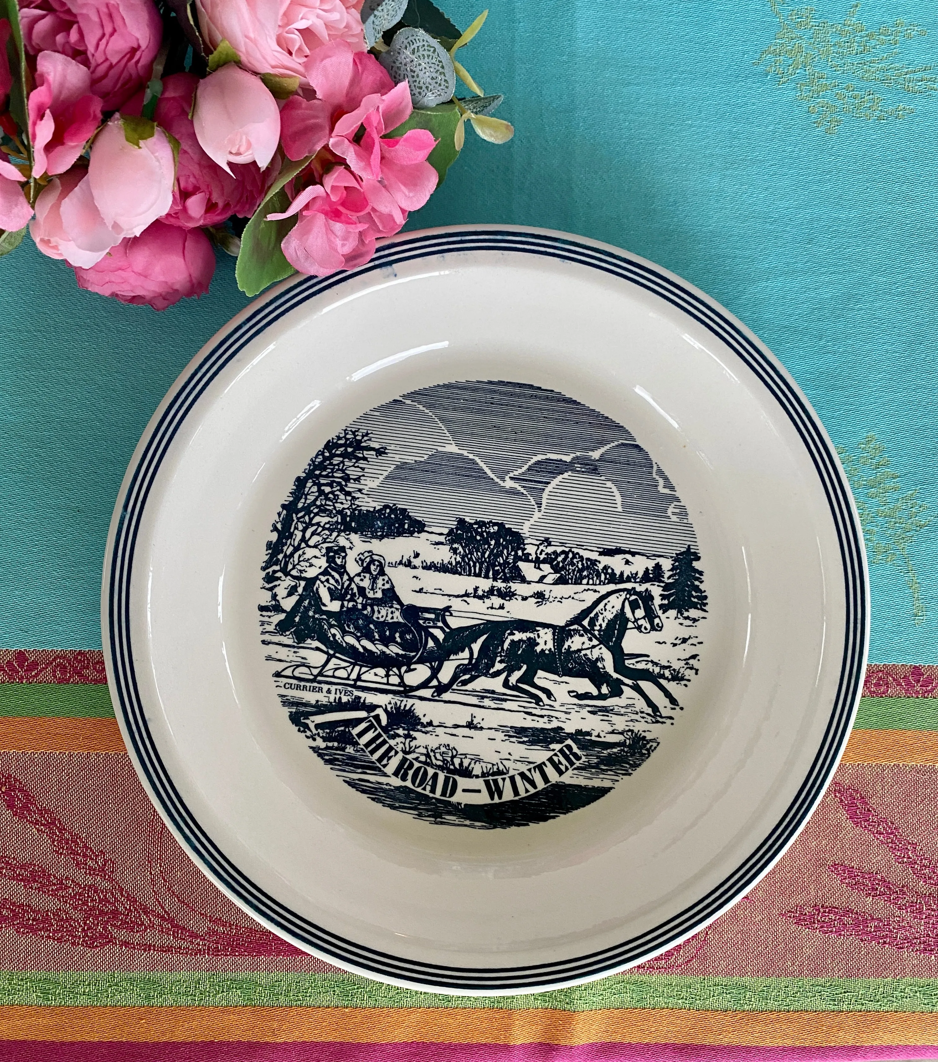 Vintage Pie Plate, Currier and Ives "The Road-Winter"
