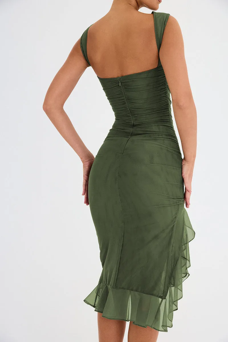 Wendy Ruffle Ruched Midi Dress