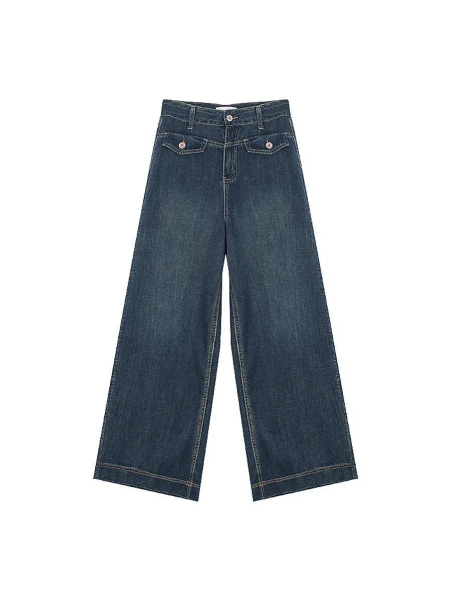 Women's High Waist Slimming Retro Faux Pocket Jeans