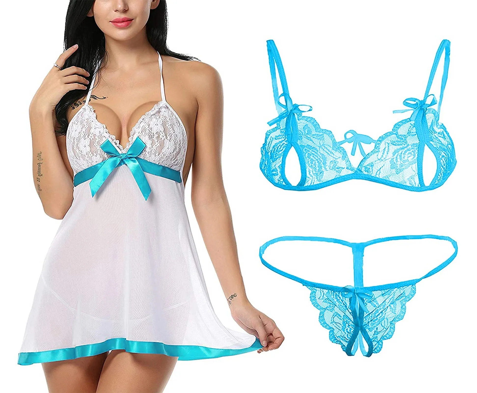 Xs and Os Combo Offer! Women Babydoll Nightwear Lace Bra Panty Lingerie Set