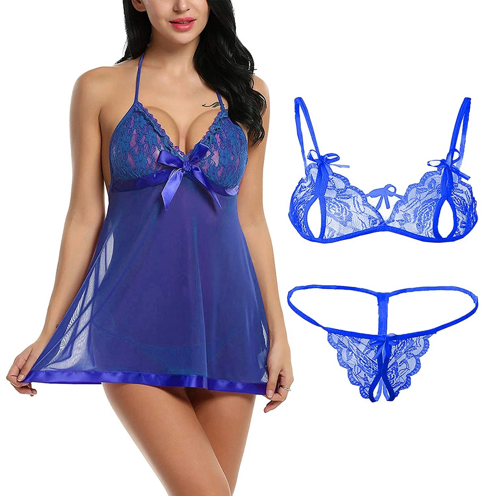 Xs and Os Combo Offer! Women Babydoll Nightwear Lace Bra Panty Lingerie Set