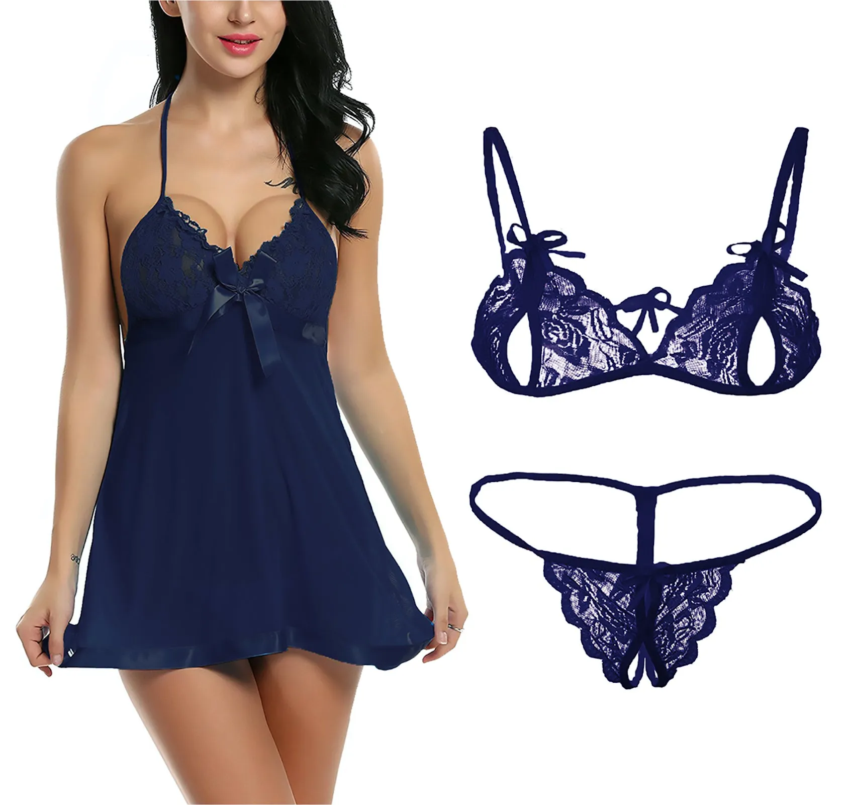Xs and Os Combo Offer! Women Babydoll Nightwear Lace Bra Panty Lingerie Set