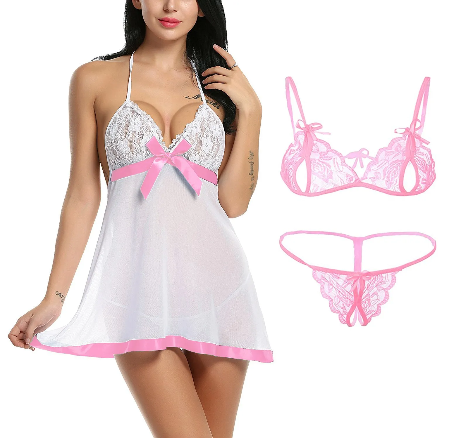 Xs and Os Combo Offer! Women Babydoll Nightwear Lace Bra Panty Lingerie Set