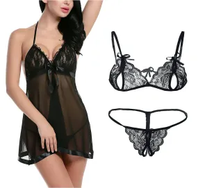 Xs and Os Combo Offer! Women Babydoll Nightwear Lace Bra Panty Lingerie Set