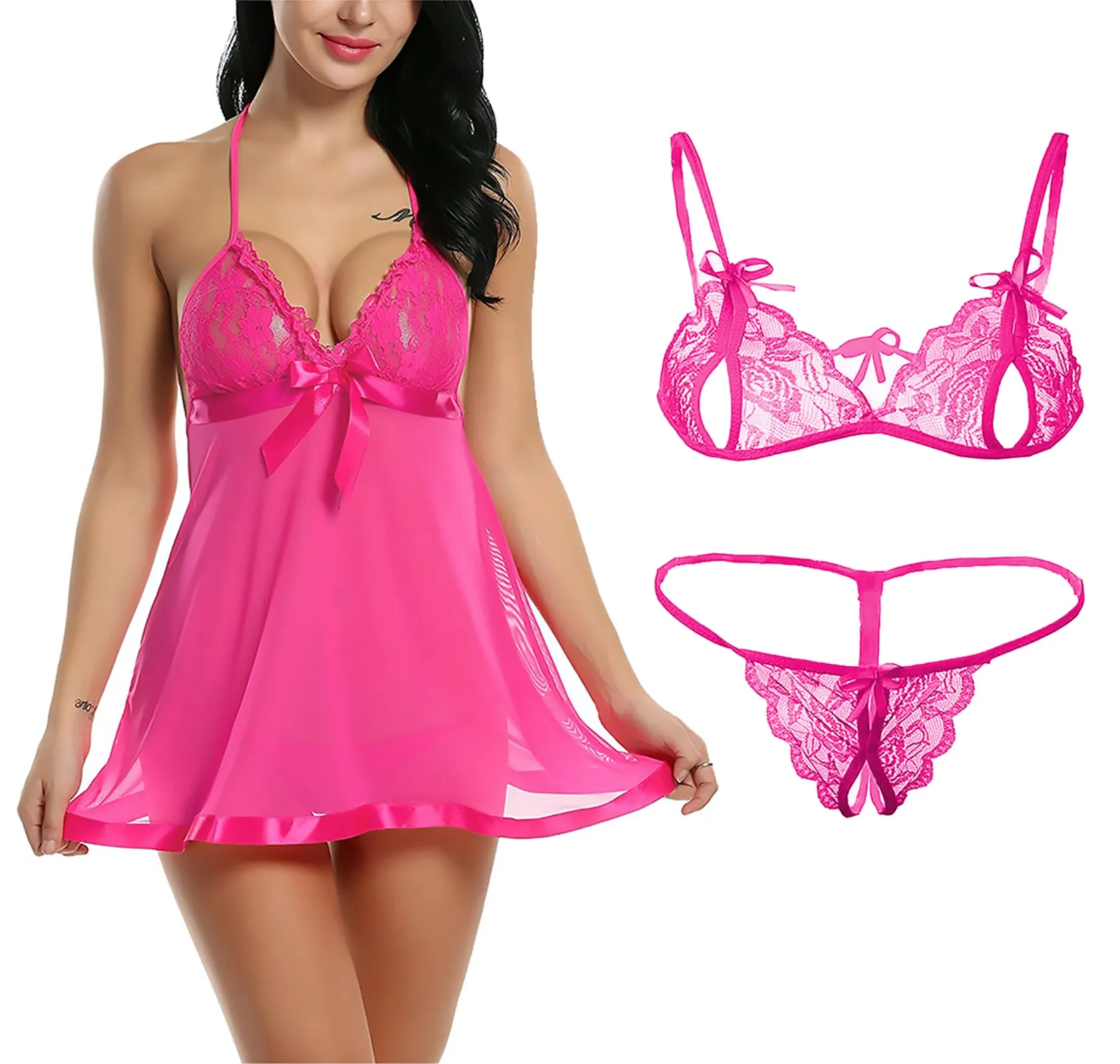 Xs and Os Combo Offer! Women Babydoll Nightwear Lace Bra Panty Lingerie Set